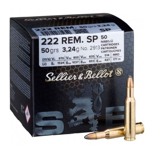 Munitions Sellier & Bellot Calibre 222 REM SP 50 grains par 100