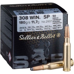 Munitions Sellier & Bellot Calibre 308 Winchester 180 grains par 50