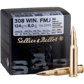 Munitions Sellier & Bellot Calibre 308 Winchester 124 grains par 50