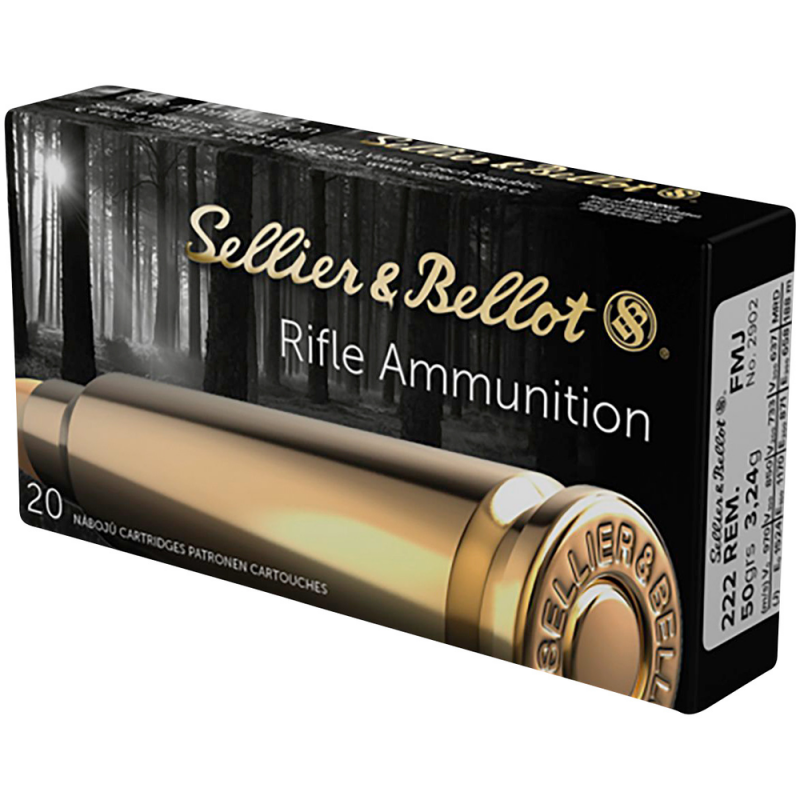 Munitions Sellier & Bellot Calibre 222 REM FMJ 50 grains par 20