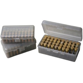 Boîte de rangement MTM translucide pour 50 munitions 9mm / 380 ACP