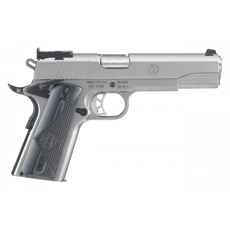 Pistolet Ruger SR1911.45AUTO STAINLESS STEEL VISEE REGLABLE BOMAR